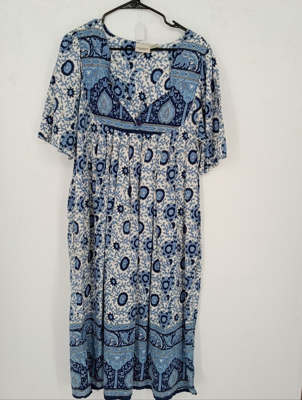 The Vermont Country Store Blue Paisley V-Neck Midi Dress Cottagecore Loungewear - Picture 1 of 6
